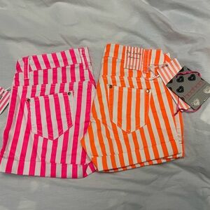Sasha Boohoo Women’s Pink and Orange Striped Shorts